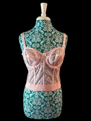 Vintage Corset Bustier Pink Lingerie Bra Crop Top Romantic Coquette Lace 36B Bra - Thumbnail 3