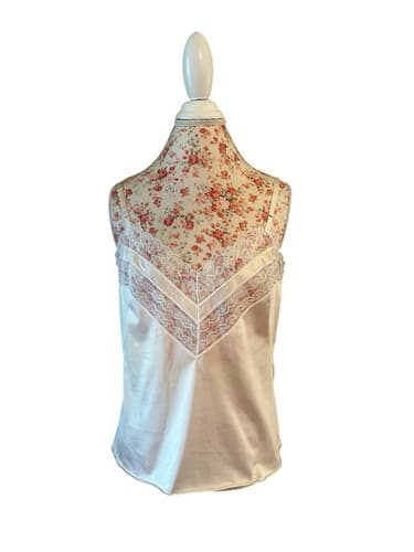 Vanity Fair Shiny Cream Camisole Scalloped Embroidered Floral Lace Lingerie 38 - Thumbnail 4