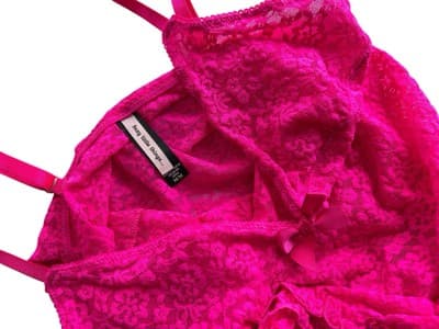 Victorias Secret Ruffled Pink Chemise Stretch Lace Triangle Bow Bra Top Nighty S - Thumbnail 11