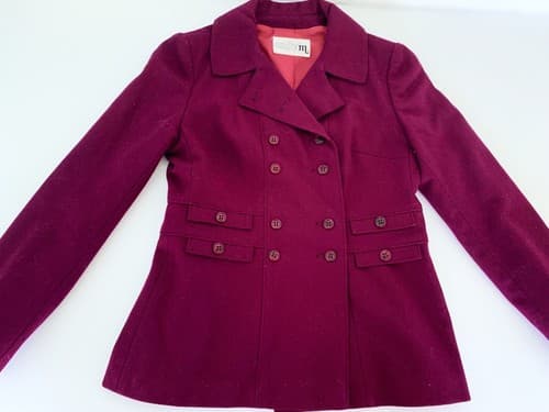 Vintage Women’s Jacket Wine Burgundy Wool Peplum Pleated Double Breasted Fitted - Thumbnail 5