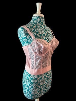 Vintage Corset Bustier Pink Lingerie Bra Crop Top Romantic Coquette Lace 36B Bra - Thumbnail 5