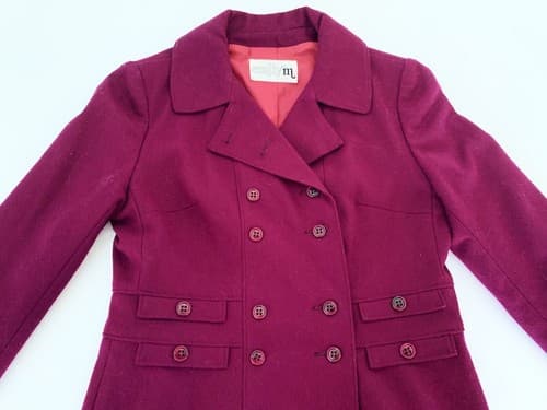 Vintage Women’s Jacket Wine Burgundy Wool Peplum Pleated Double Breasted Fitted - Thumbnail 6
