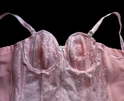 Vintage Corset Bustier Pink Lingerie Bra Crop Top Romantic Coquette Lace 36B Bra - Thumbnail 12