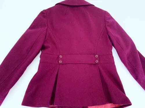 Vintage Women’s Jacket Wine Burgundy Wool Peplum Pleated Double Breasted Fitted - Thumbnail 8