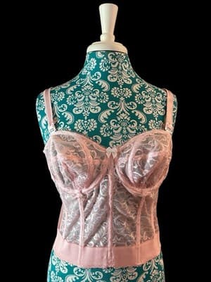 Vintage Corset Bustier Pink Lingerie Bra Crop Top Romantic Coquette Lace 36B Bra - Thumbnail 2