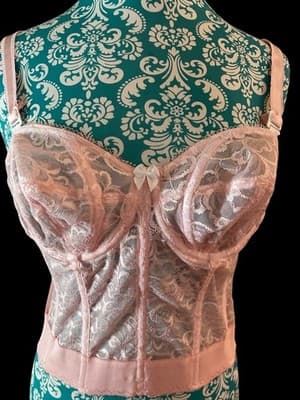 Vintage Corset Bustier Pink Lingerie Bra Crop Top Romantic Coquette Lace 36B Bra - Thumbnail 6