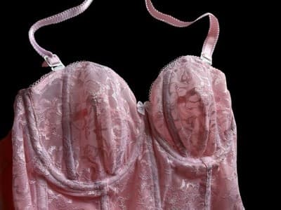 Vintage Corset Bustier Pink Lingerie Bra Crop Top Romantic Coquette Lace 36B Bra - Thumbnail 16