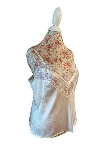 Vanity Fair Shiny Cream Camisole Scalloped Embroidered Floral Lace Lingerie 38 - Thumbnail 3