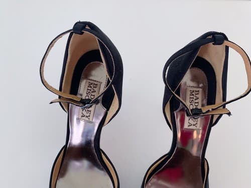 Badgley Mischka Elegant Glam Shoes 5.5 Black Satin Rhinestone Toe - Thumbnail 3