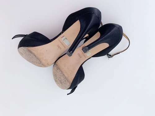 Badgley Mischka Elegant Glam Shoes 5.5 Black Satin Rhinestone Toe - Thumbnail 6