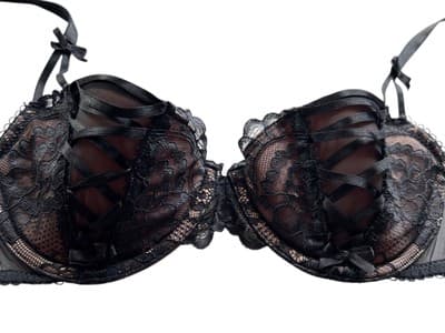 32B ADORE ME Black Bra & Nude Bows Criss Cross Flattering Fit Lingerie - Thumbnail 2