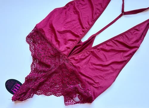 Wine Burgundy Lace Romper Bodysuit Teddy Lingerie One Piece M NWT - Thumbnail 2