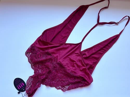 Wine Burgundy Lace Romper Bodysuit Teddy Lingerie One Piece M NWT - Thumbnail 3