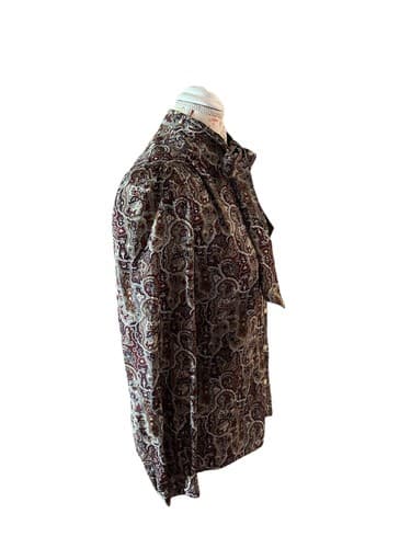 Vtg Brown Fall Blouse Women Bow Neck Old Money Volup Boho Shirt Top By Panther - Thumbnail 9