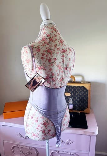 Lavender Purple Pin Striped Lace Romper Bodysuit Teddy Lingerie One Piece S NWT - Thumbnail 8