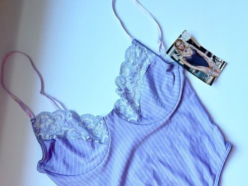 Lavender Purple Pin Striped Lace Romper Bodysuit Teddy Lingerie One Piece S NWT - Thumbnail 2