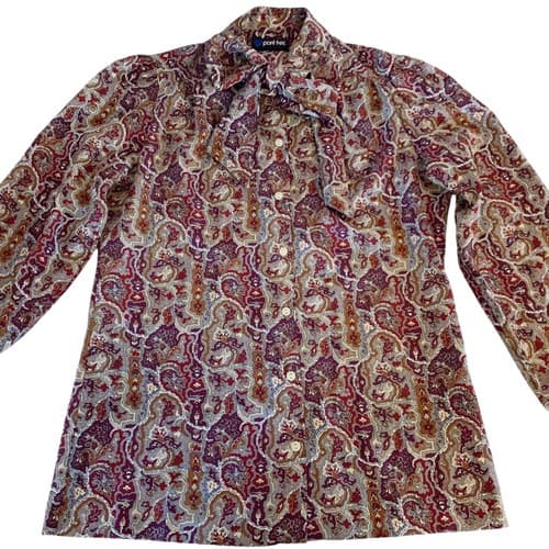 Vtg Brown Fall Blouse Women Bow Neck Old Money Volup Boho Shirt Top By Panther - Thumbnail 3