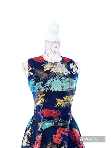 Holly Bracken Cocktail Party Dress Lame' Glitz XS 60's Style Fit & Flare Holiday - Thumbnail 2