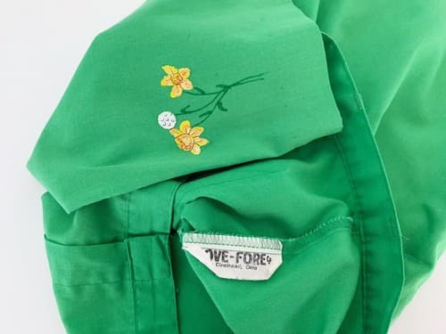 Vintage Womens 1960’s Shorts Green Mod Dandelion Tulip Print High Waisted Preppy - Thumbnail 3