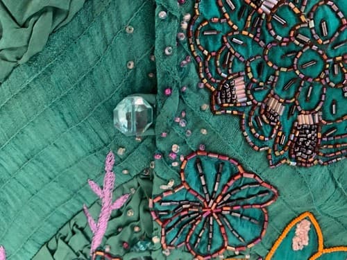 Sandy Starkman Beaded Silk Jacket Teal Green Daisy Floral Orange Purple S - Thumbnail 2