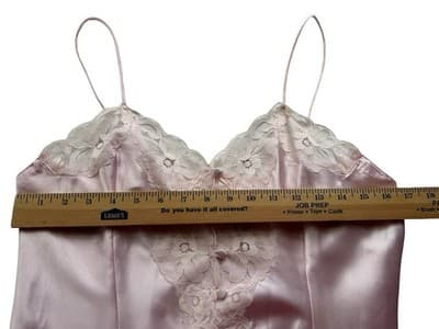 Vintage Pastel Pink Chemise Slip Glossy Satin Fairycore Lingerie Babydoll Dress - Thumbnail 5