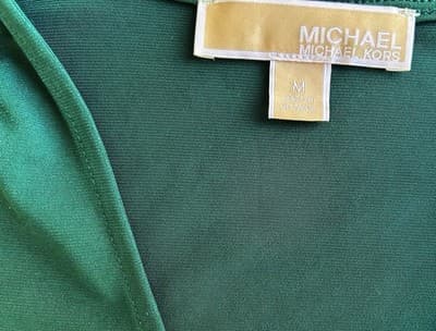 Michael Kors Green Wrap Top Shirt Medium Gold Logo Y2K Ruched Size Medium Blouse - Thumbnail 4