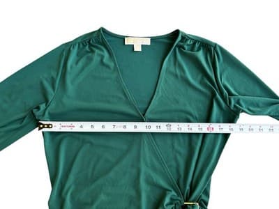 Michael Kors Green Wrap Top Shirt Medium Gold Logo Y2K Ruched Size Medium Blouse - Thumbnail 3