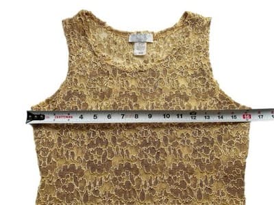 Medium Vintage Lew Magrum Skinny Fit Fitted Gold Lace Top Camisole Stretch - Thumbnail 6