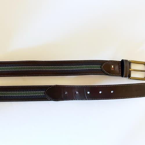Tommy Hilfiger Men’s Logo Belt Dark Brown With Green & Navy Blue Size 38 - Thumbnail 2