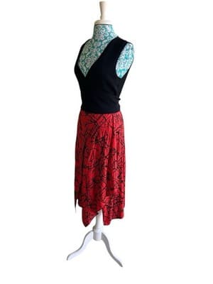 Designer Proenza Schouler Dress Size 4 Wrap Top Black & Red Made In Italy - Thumbnail 4