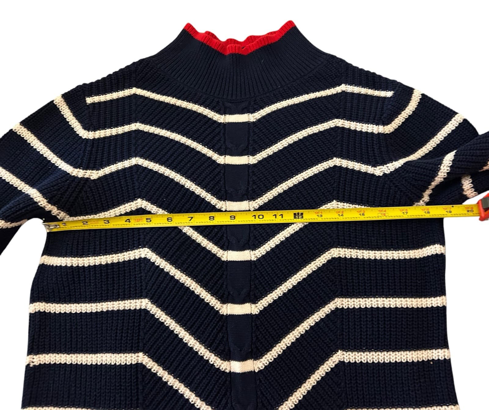 Crown & Ivy Navy Blue Red Chevron 100% Cotton Sweater Soft Spring Preppy Top - Thumbnail 5