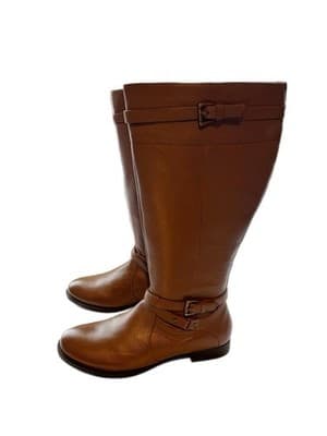 SIZE 8.5 WW Wide Shaft & Sole Camel Brown Genuine Leather Tall Boots Boho Shoes - Thumbnail 3