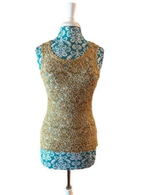 Medium Vintage Lew Magrum Skinny Fit Fitted Gold Lace Top Camisole Stretch - Thumbnail 9