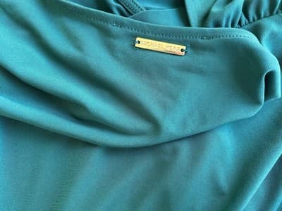 Michael Kors Green Wrap Top Shirt Medium Gold Logo Y2K Ruched Size Medium Blouse - Thumbnail 5