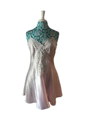 Vintage Pastel Pink Chemise Slip Glossy Satin Fairycore Lingerie Babydoll Dress - Thumbnail 2