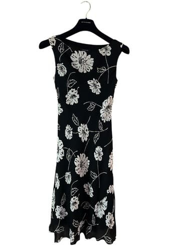 Jones New York Dress 8 Floral Black 100% Silk Vintage Y2K Long Cottage Core - Thumbnail 7