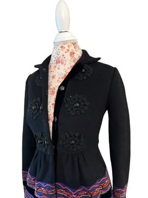 Anthropologie Plenty Tracy Reese Loma Stitched Embroidered Wool Blend Coat 0 - Thumbnail 7