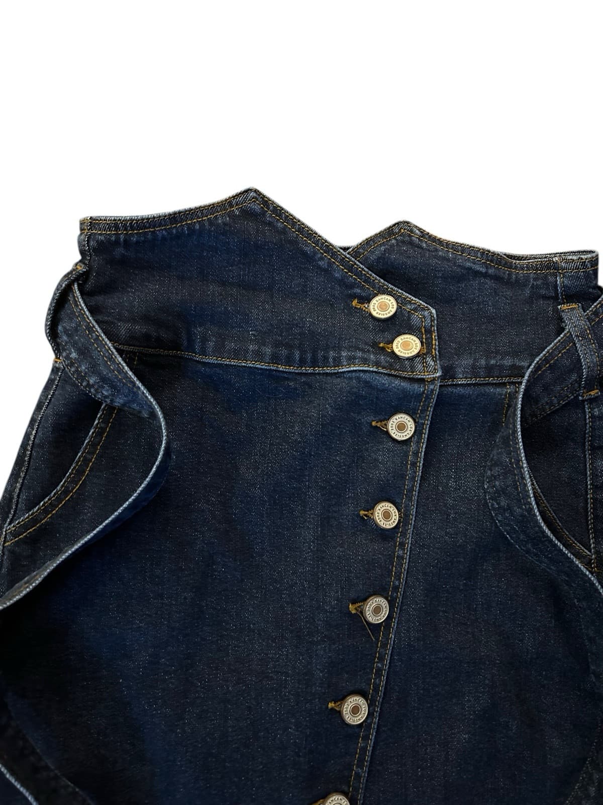 Kancan Dark Blue Wash High Waist New Wave Denim Blue Jean Belted Pencil Skirt - Thumbnail 4