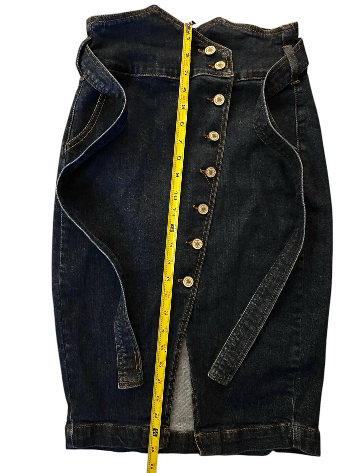 Kancan Dark Blue Wash High Waist New Wave Denim Blue Jean Belted Pencil Skirt - Thumbnail 5