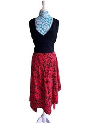 Designer Proenza Schouler Dress Size 4 Wrap Top Black & Red Made In Italy - Thumbnail 2