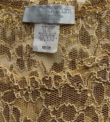 Medium Vintage Lew Magrum Skinny Fit Fitted Gold Lace Top Camisole Stretch - Thumbnail 8