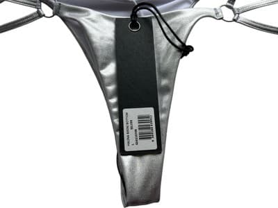 I AM GIA Halina Bikini Bottom Metallic Silver Thong Swimsuit Strappy L/XL - Thumbnail 2