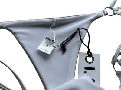 I AM GIA Halina Bikini Bottom Metallic Silver Thong Swimsuit Strappy L/XL - Thumbnail 6