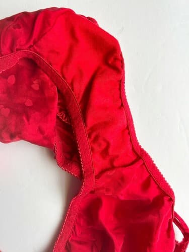 Vintage Red Silk French Cut Leg Thigh String Bikini Heart Print Large Panty - Thumbnail 3