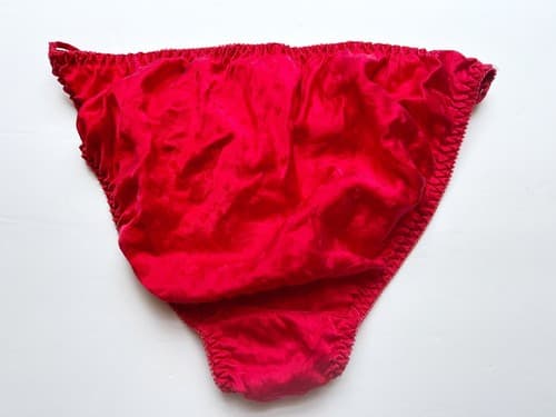 Vintage Red Silk French Cut Leg Thigh String Bikini Heart Print Large Panty - Thumbnail 2