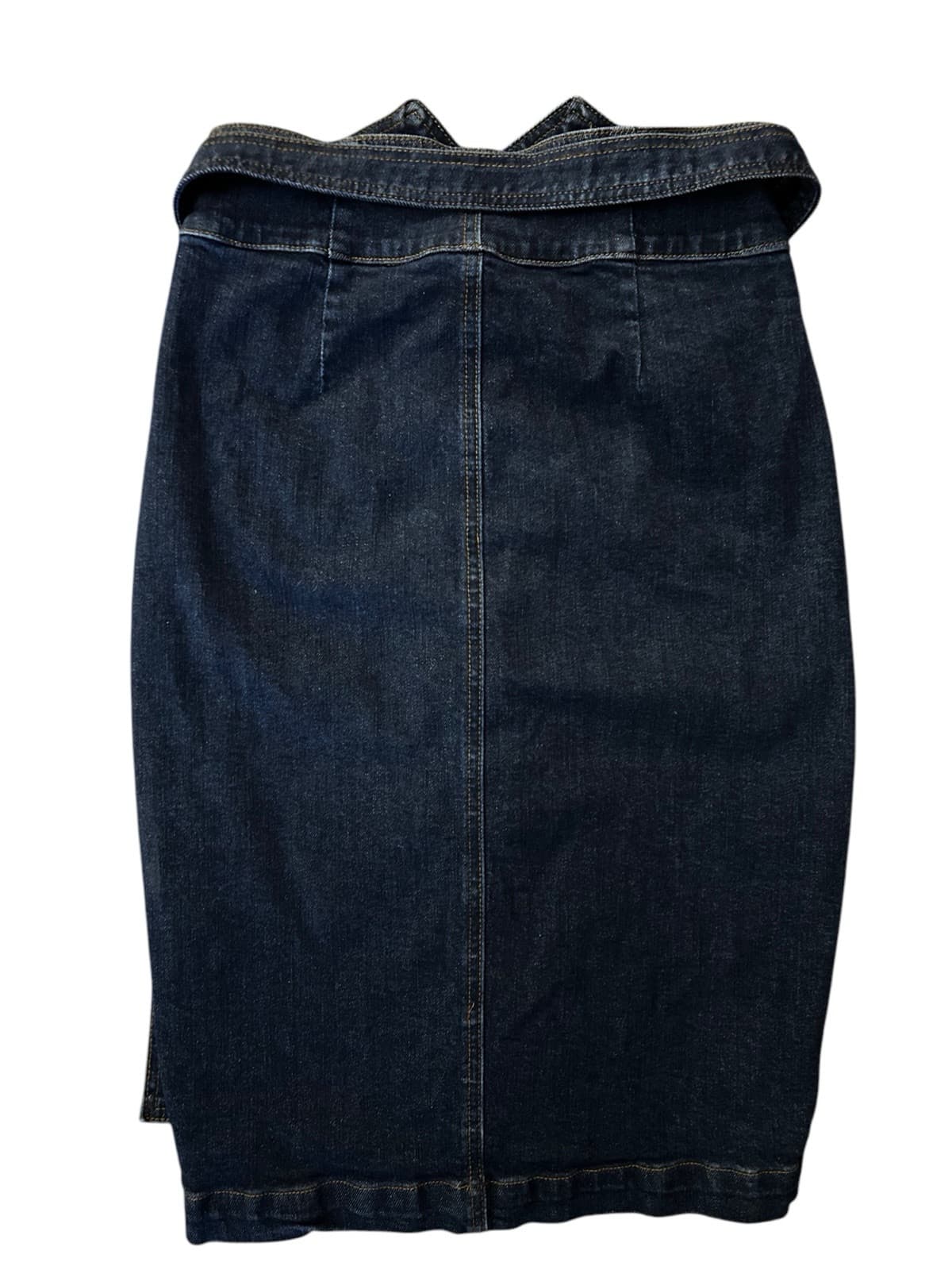 Kancan Dark Blue Wash High Waist New Wave Denim Blue Jean Belted Pencil Skirt - Thumbnail 7