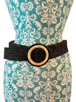 Vintage Y2K Wide Black Woven Belt Marbled Look Big Buckle Old Money Minimal - Thumbnail 2