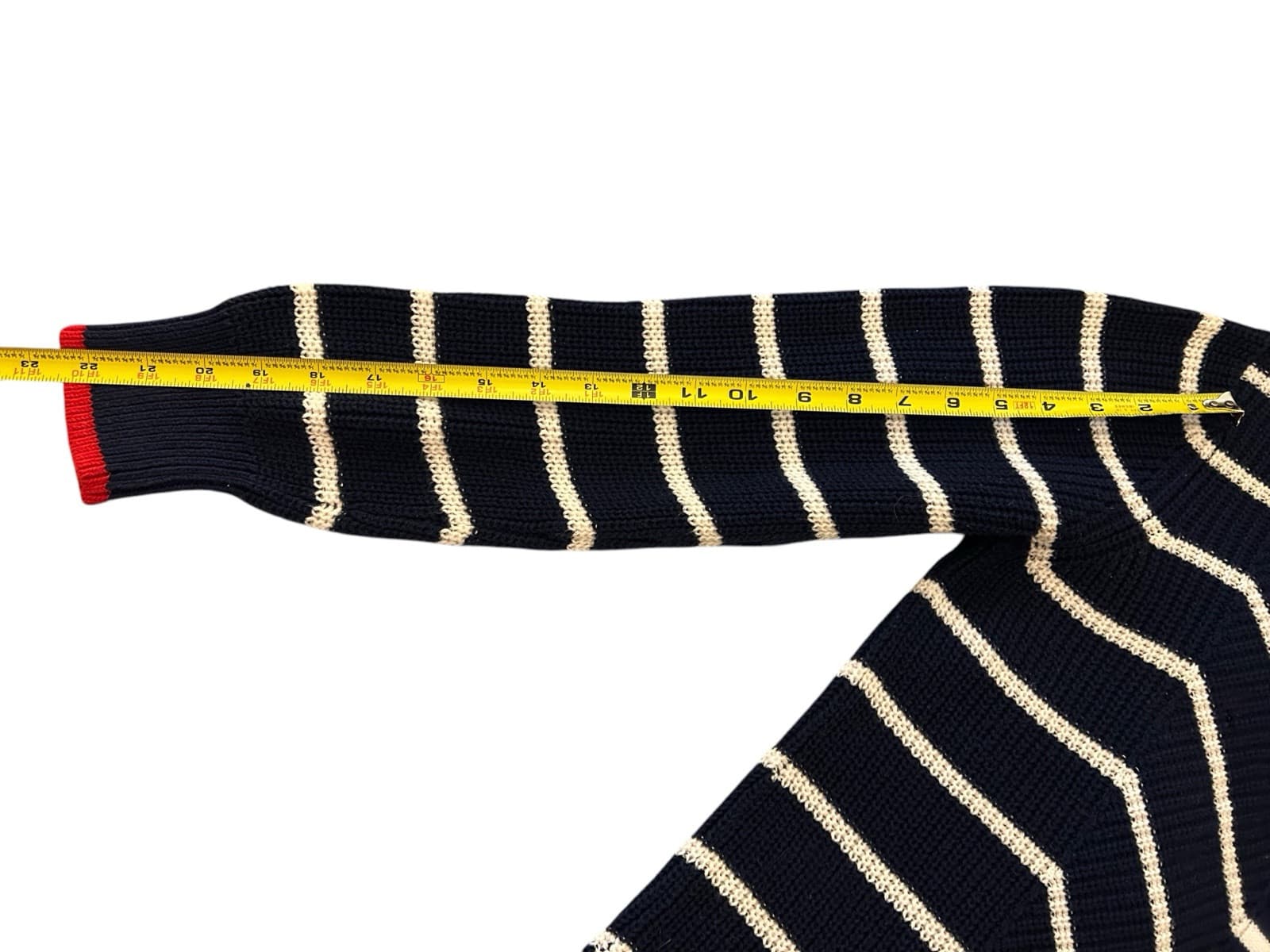 Crown & Ivy Navy Blue Red Chevron 100% Cotton Sweater Soft Spring Preppy Top - Thumbnail 8
