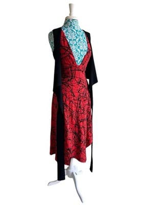 Designer Proenza Schouler Dress Size 4 Wrap Top Black & Red Made In Italy - Thumbnail 6