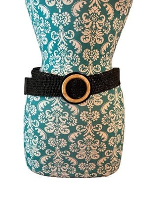 Vintage Y2K Wide Black Woven Belt Marbled Look Big Buckle Old Money Minimal - Thumbnail 4